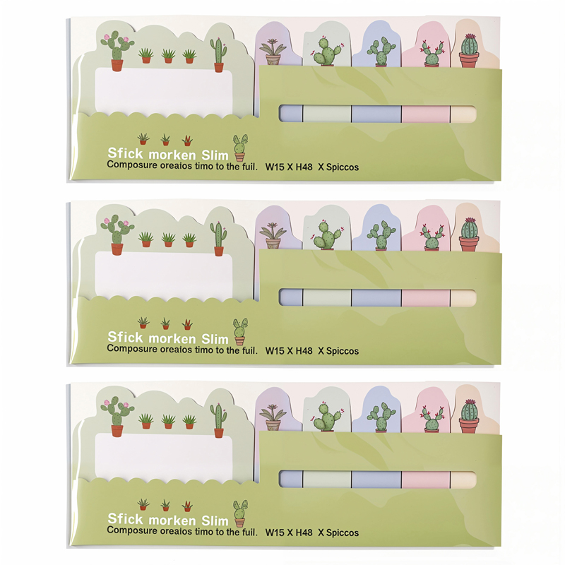 کاغذ یادداشت فانتزی استیک نوت طرح کاکتوس بسته 3 عددی